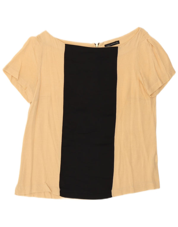 Zara Womens Blouse Top UK 16 Large Beige Colorblock Viscose