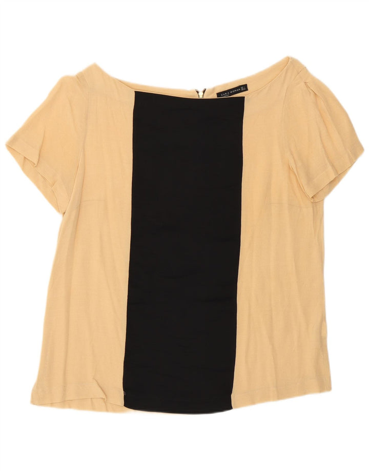 Zara Womens Blouse Top UK 16 Large Beige Colorblock Viscose