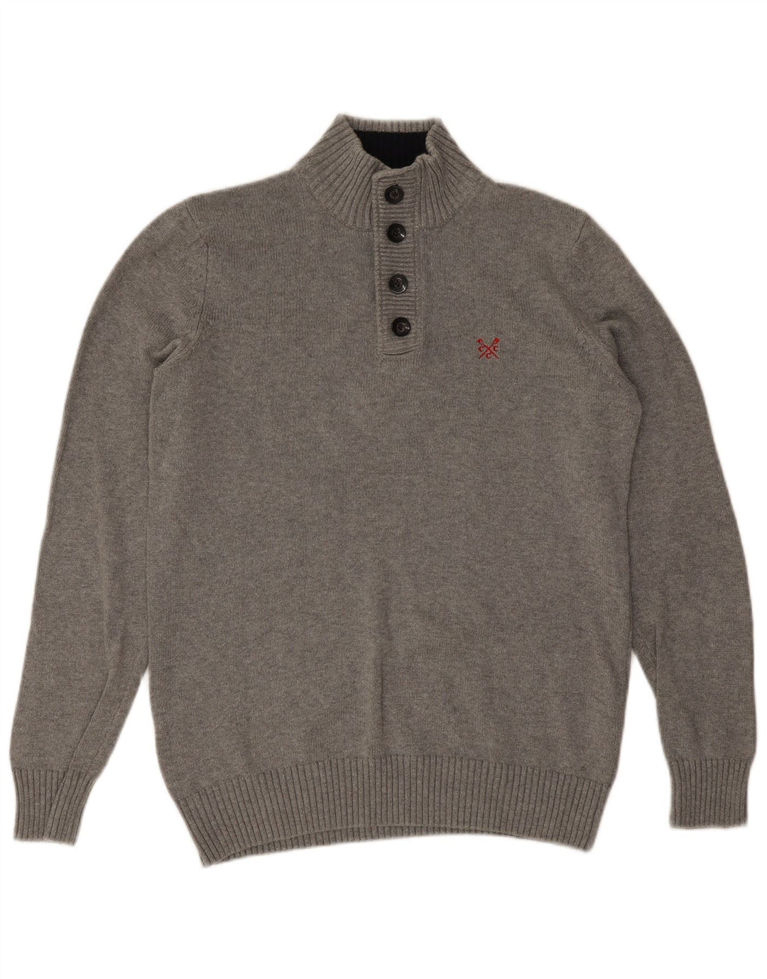 Crew Clothing Pull à col boutonné pour homme en coton gris Taille L
