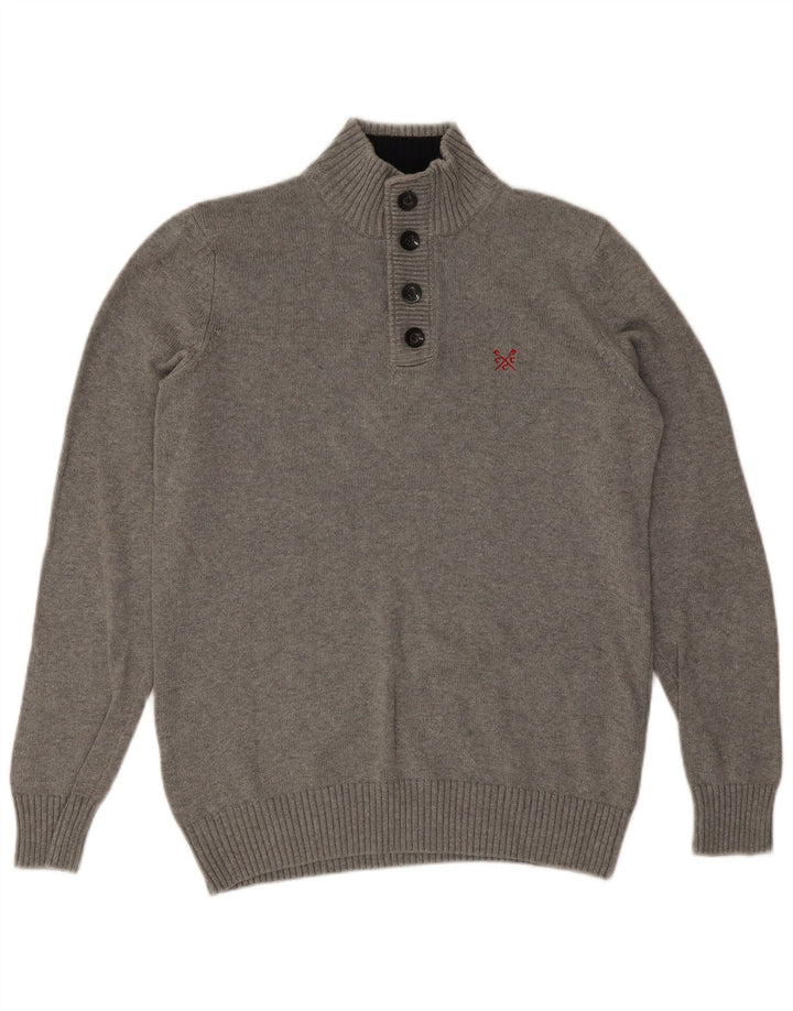 Crew Clothing Pull à col boutonné pour homme en coton gris Taille L