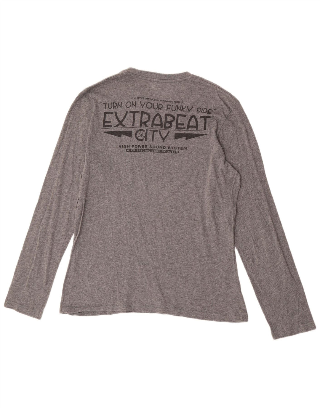 Benetton Haut Graphique Manches Longues Homme Gris Moyen Coton