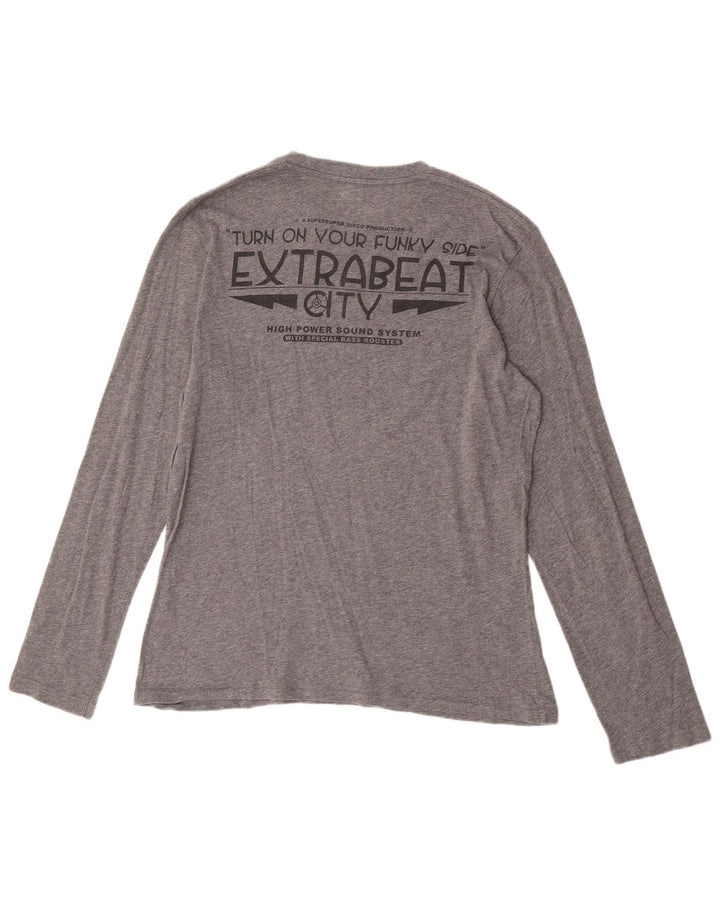 Benetton Haut Graphique Manches Longues Homme Gris Moyen Coton