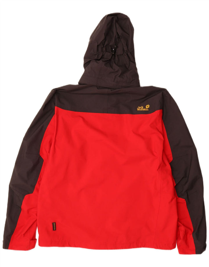JACK WOLFSKIN Veste de pluie à capuche pour homme UK 40/42 Large Rouge Colourblock
