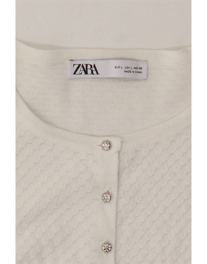 ZARA Womens Cardigan Sweater UK 14 Large White Viscose Vintage Zara and Second-Hand Zara from Messina Hembry 
