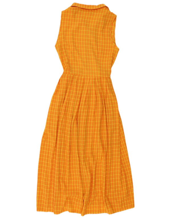 vintage Femmes Surdimensionné Sans Manches Maxi Robe US 2 XS Orange Check