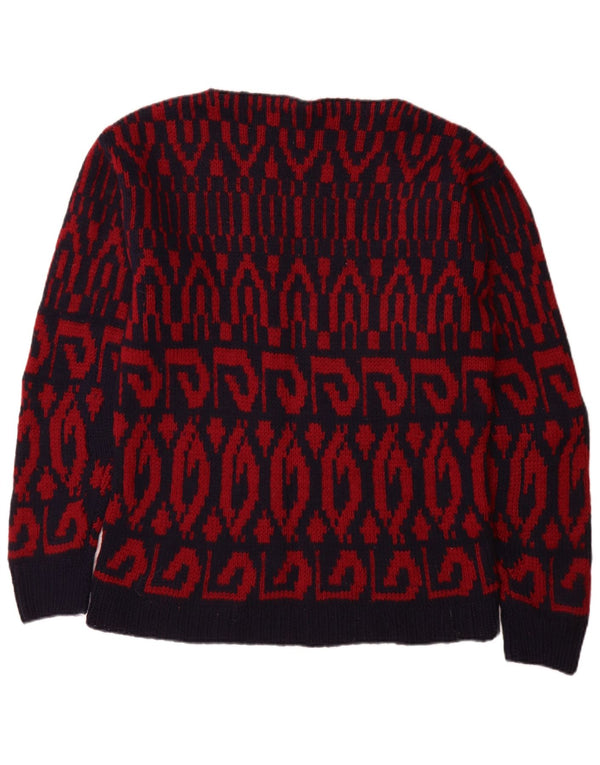 vintage Womens Boat Neck Jumper Sweater UK 14 Grand Bleu Marine Géométrique