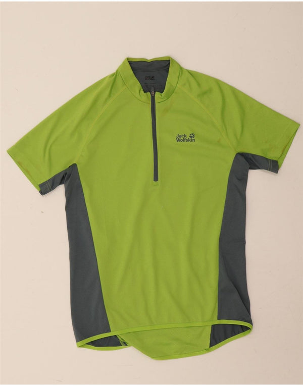 Jack Wolfskin T-shirt à col zippé pour homme UK 40 Vert moyen Colourblock