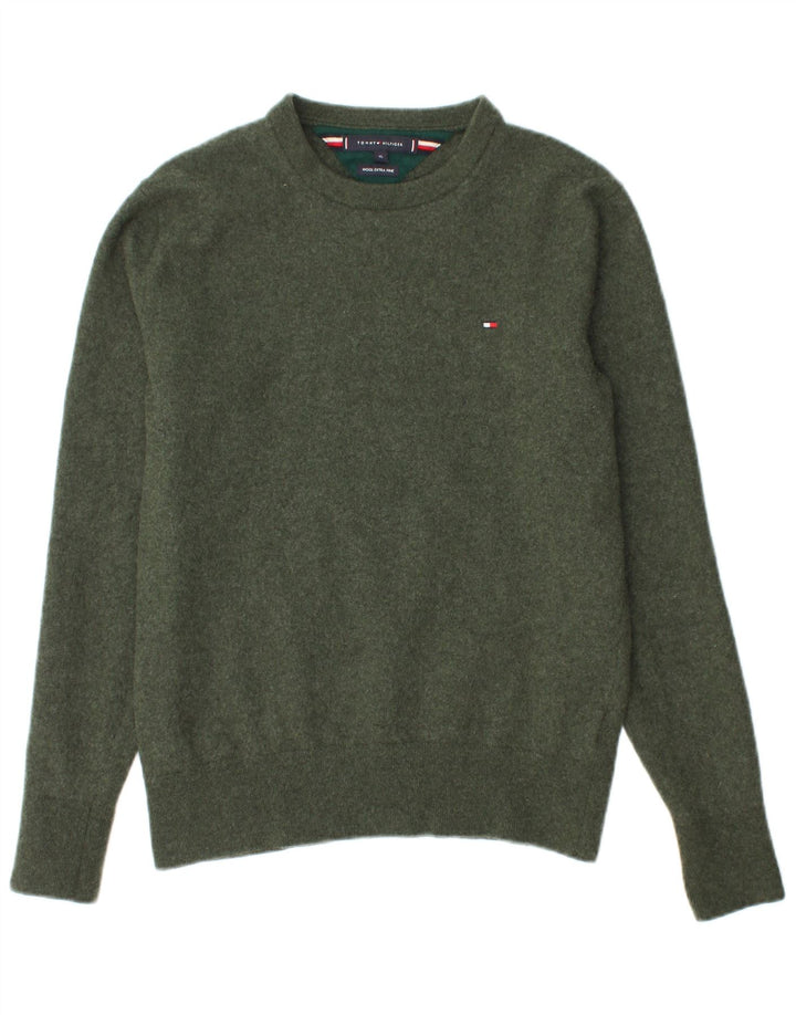 TOMMY HILFIGER Pull ras du cou pour garçon 13-14 ans XL Vert Laine