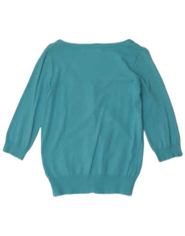 Zara Womens Cardigan à manches 3/4 Pull UK 14 Large Bleu Coton