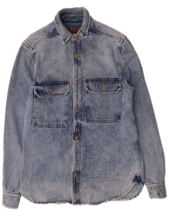 Zara Homme Chemise En Jean Regular Fit Petit Bleu Coton