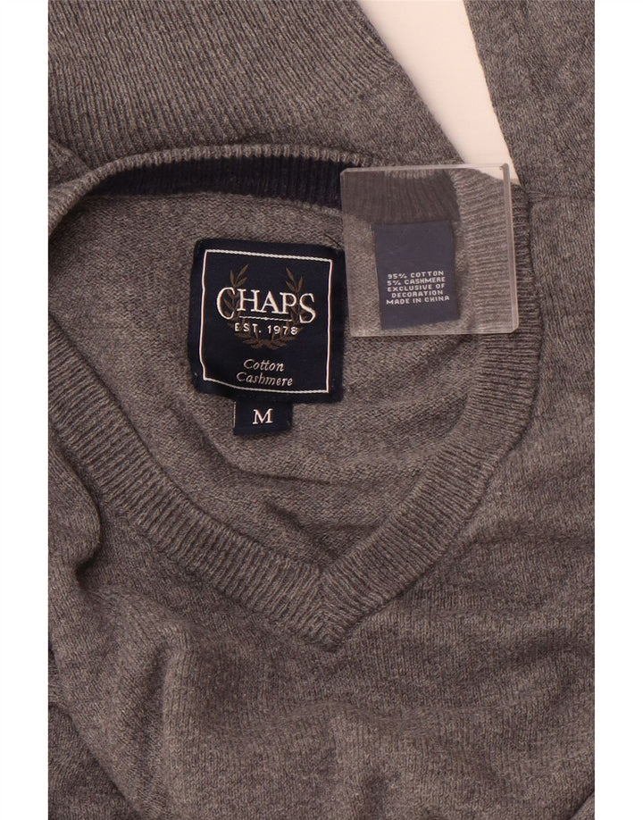 CHAPS Pull Col V Homme Gris Moyen Coton