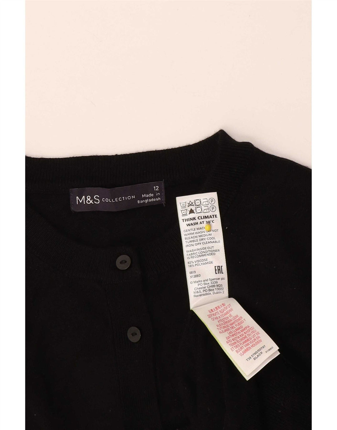 Marks & Spencer Pull cardigan court pour femme UK 12 Viscose noir moyen