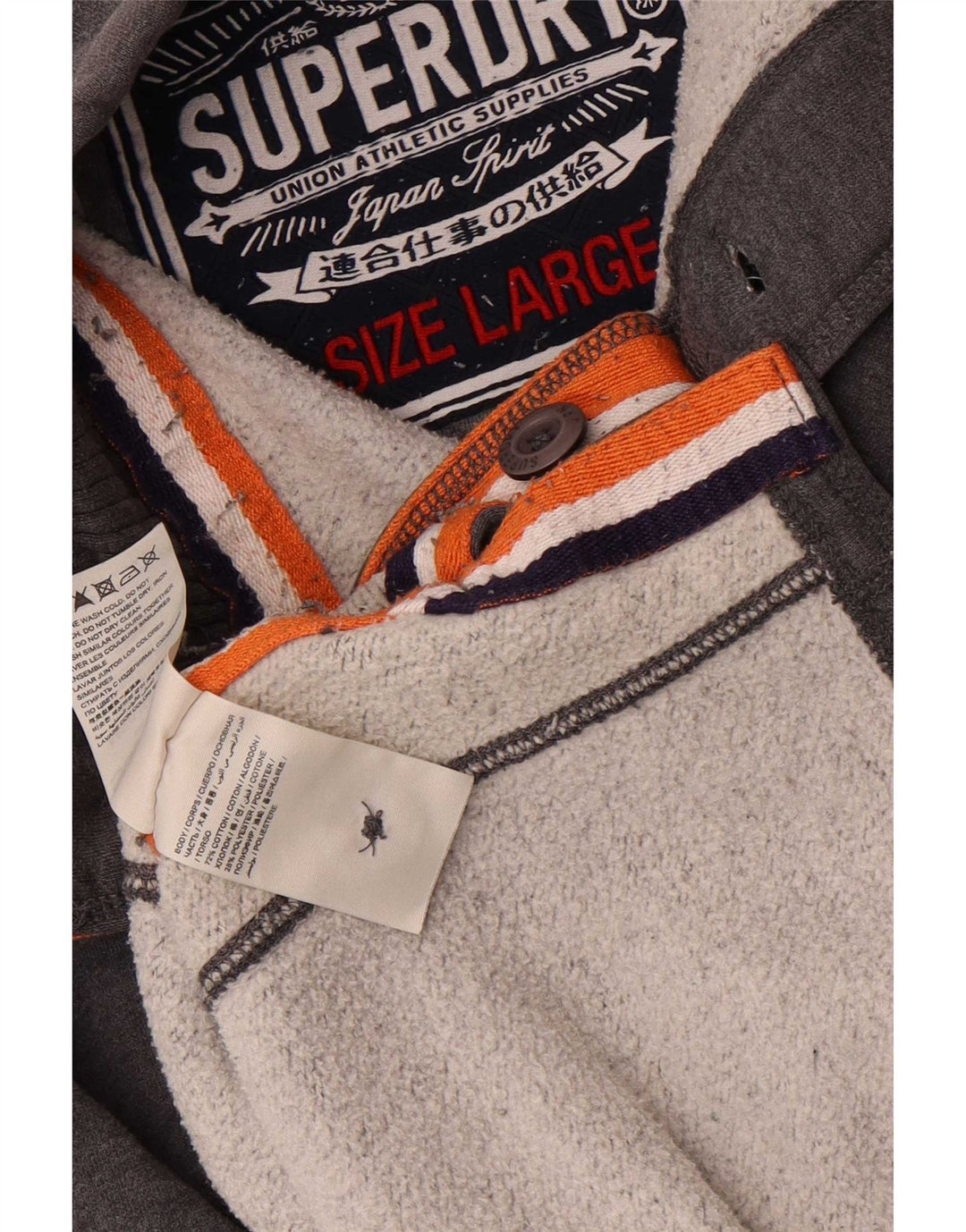 Superdry Homme Graphic Button Neck Sweatshirt Jumper Grand Gris Coton