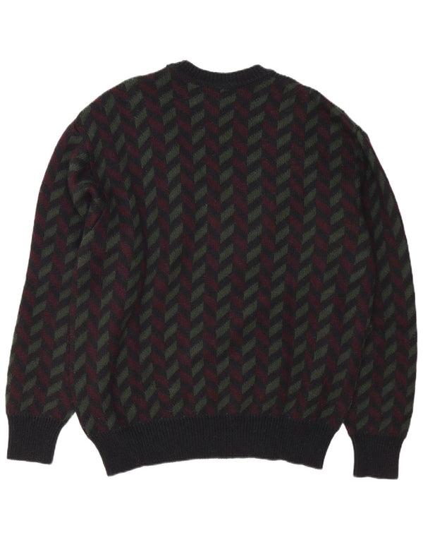 vintage Mens Crew Neck Jumper Sweater IT 54 XL Noir Géométrique