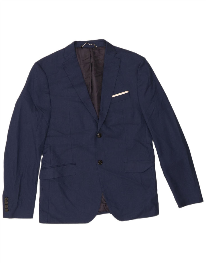 Zara Veste Blazer 2 Boutons Homme EU 52 Large Bleu Marine Polyester