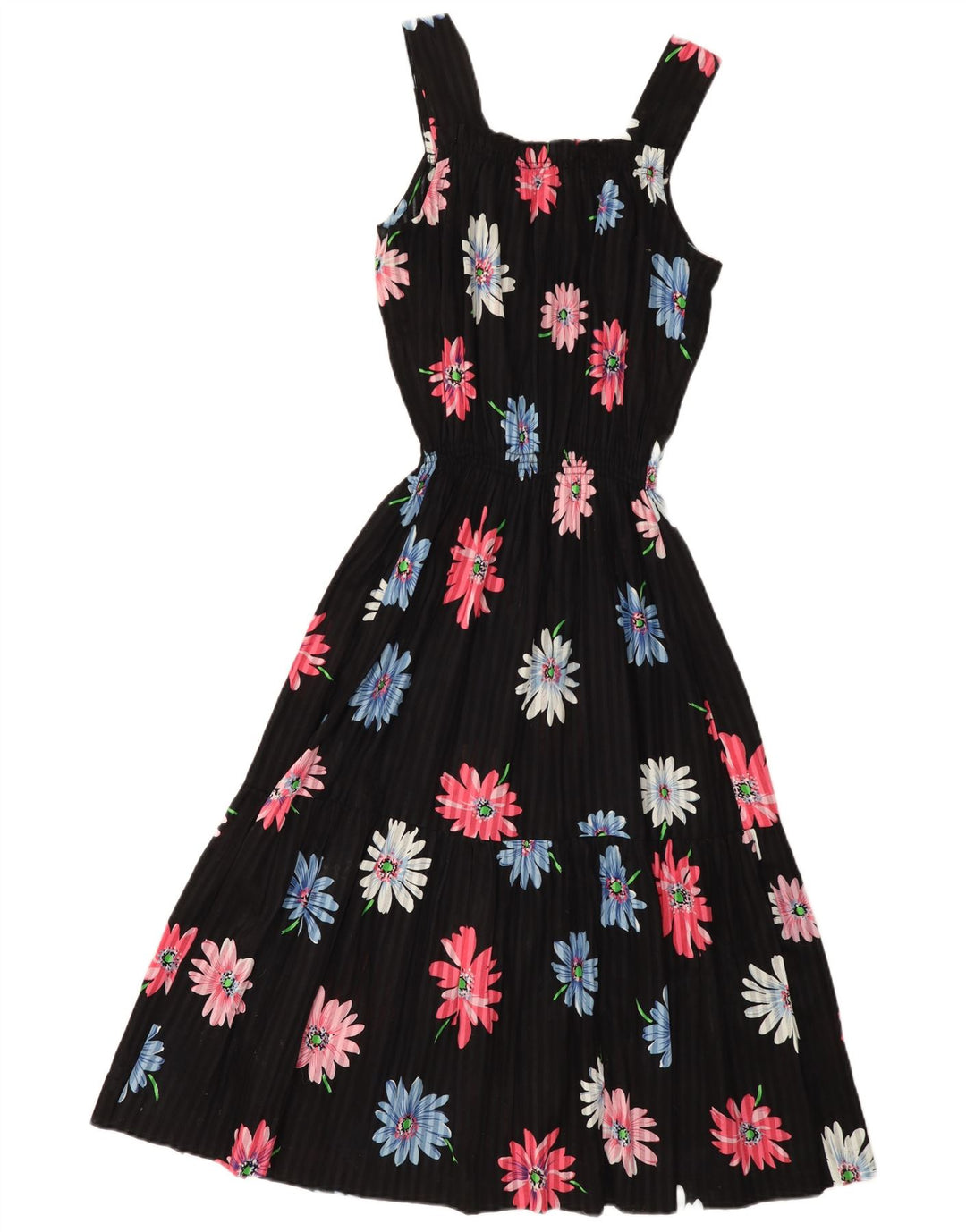 vintage Femme Robe d’été UK 12 Moyen Noir Floral