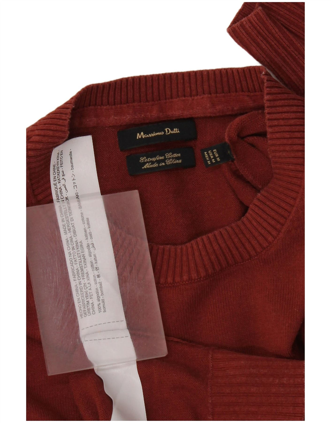 Massimo Dutti Pull à col rond pour homme en coton bordeaux moyen