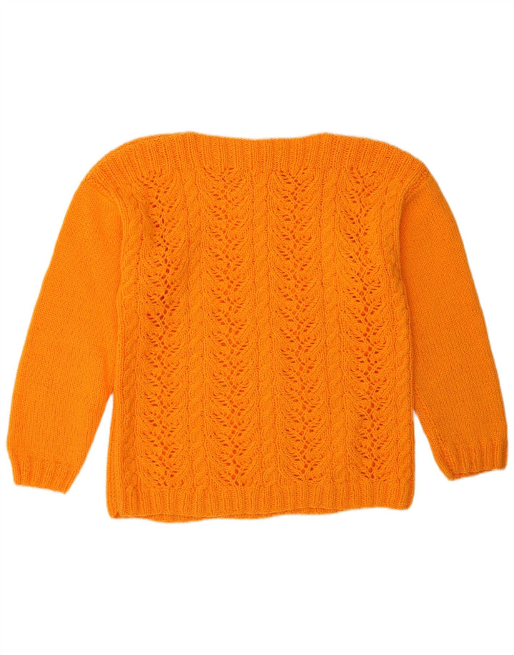 VINTAGE Pull col bateau femme UK 12 Orange moyen