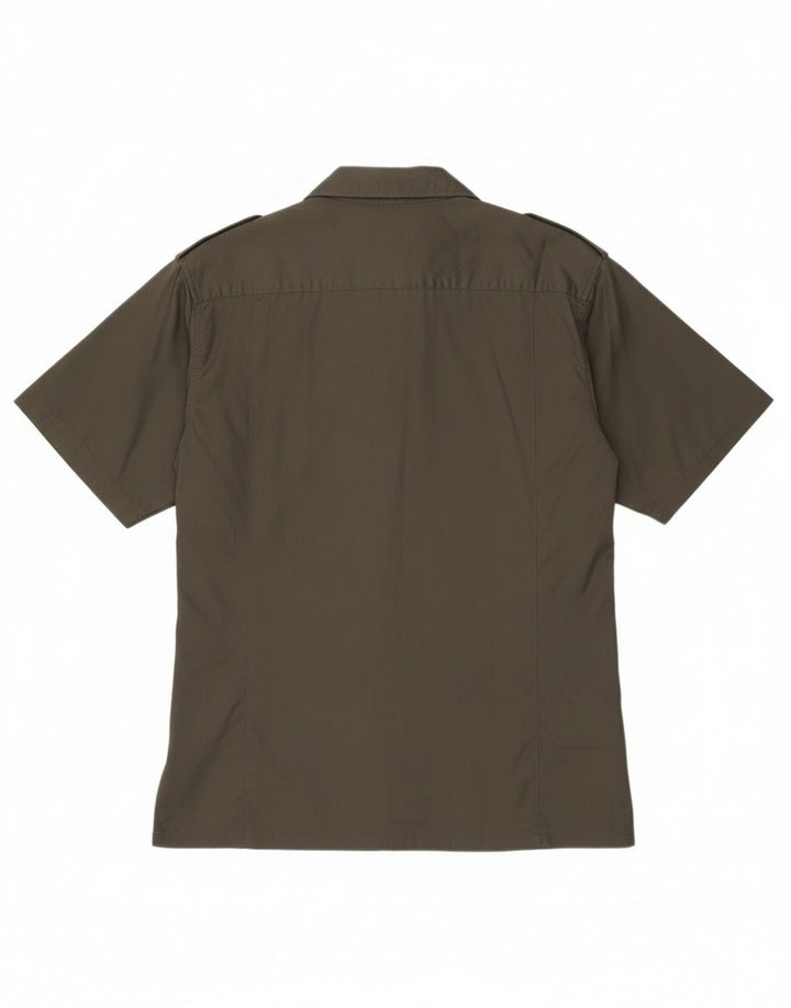 ESSE EMME Chemise militaire à manches courtes pour homme en coton kaki moyen
