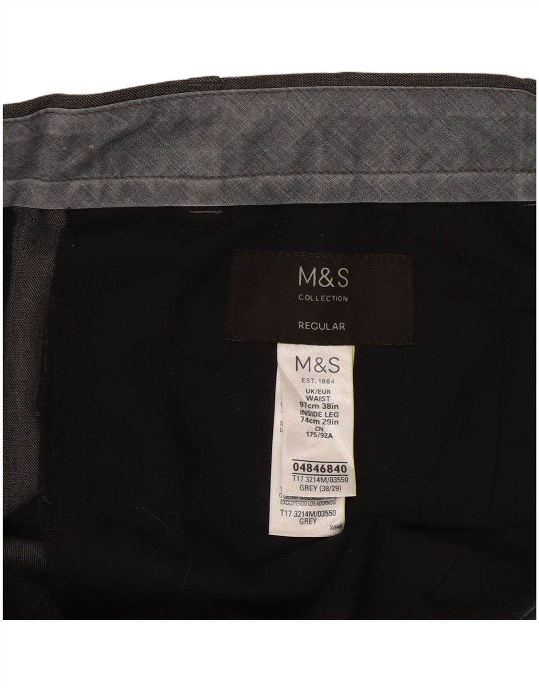 Marks & Spencer Pantalon de costume classique pour homme W38 L29 Gris Polyester