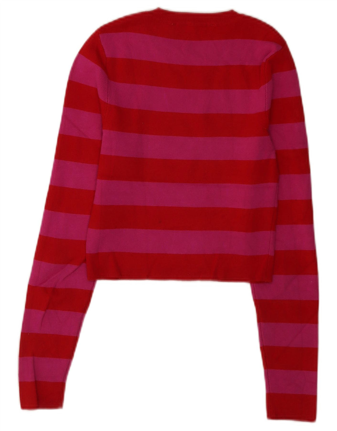 Zara Womens Crop Top Manches Longues UK 12 Viscose Rayé Rouge Moyen