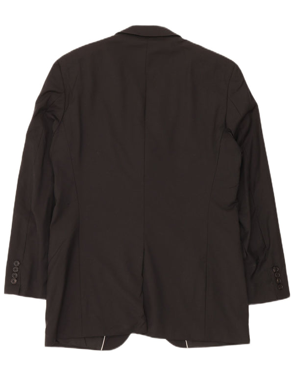 vintage Femme 2 Bouton Blazer Veste US 40 Grande Laine Vierge Noire