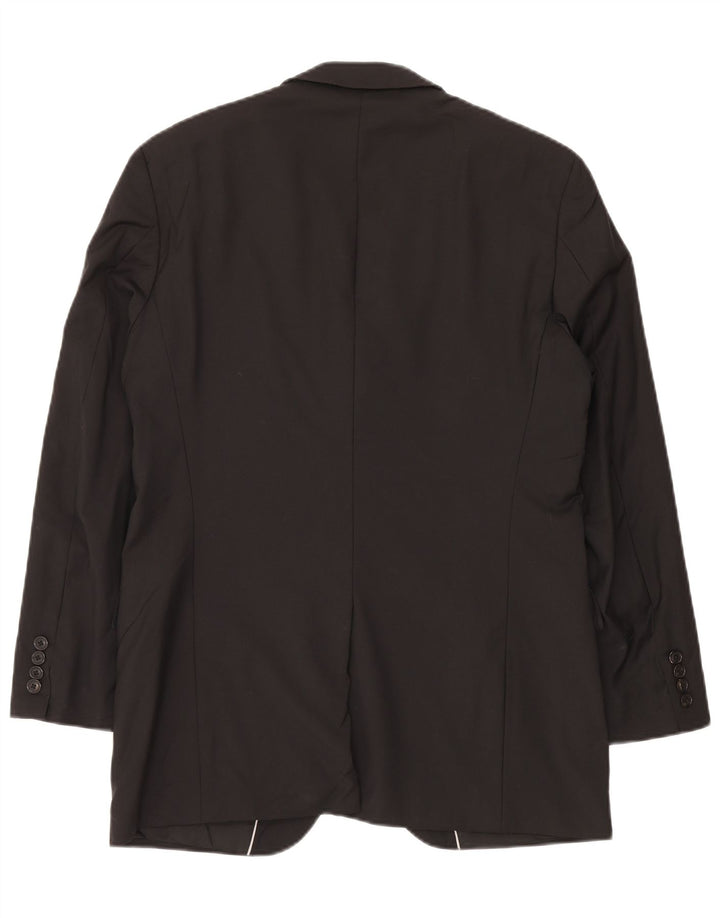 vintage Femme 2 Bouton Blazer Veste US 40 Grande Laine Vierge Noire