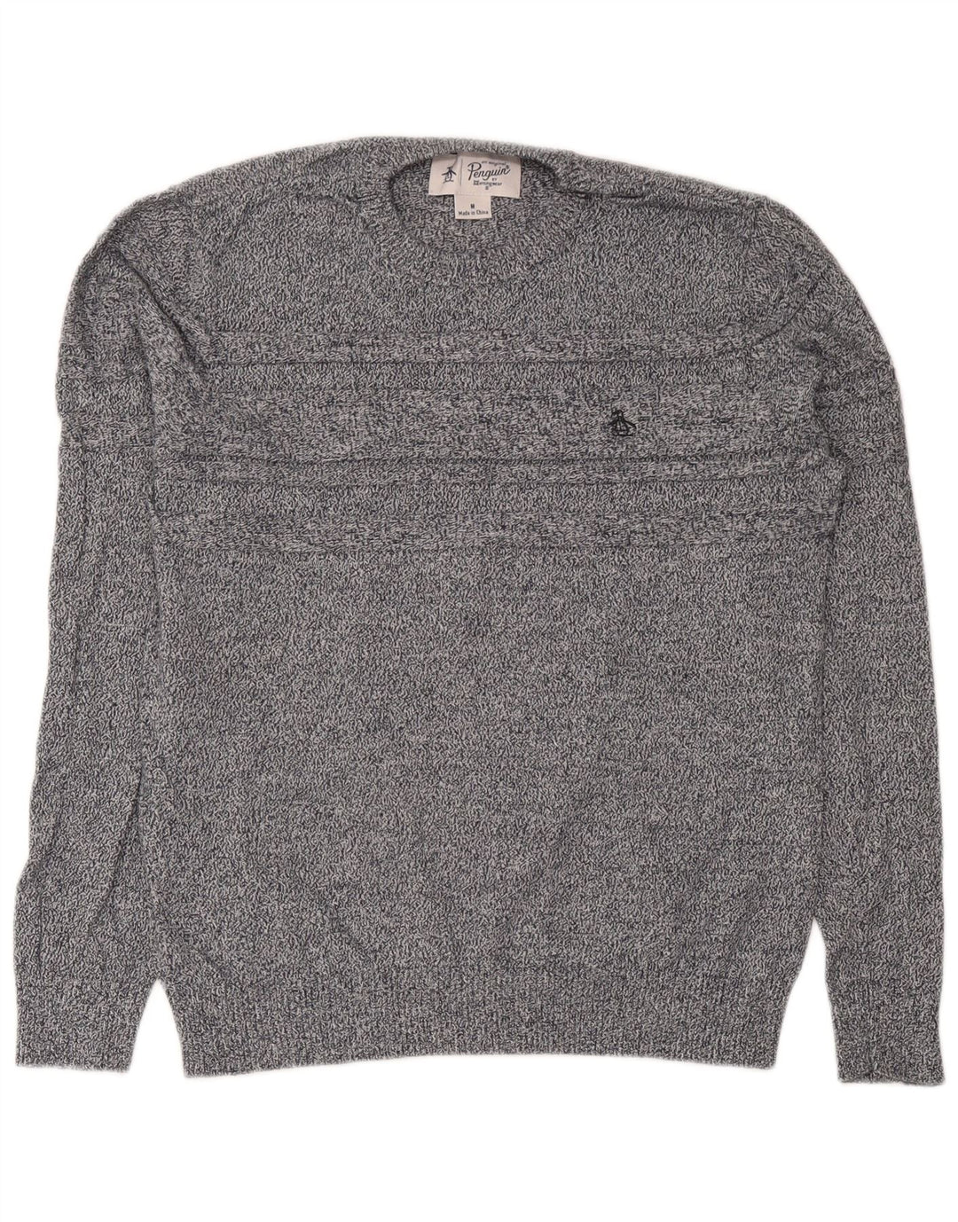 Penguin Pull Col Rond Homme Gris Moyen Moucheté Coton