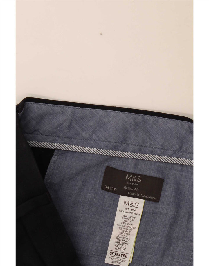 Marks & Spencer Pantalon de costume droit pour homme W34 L31 Bleu marine