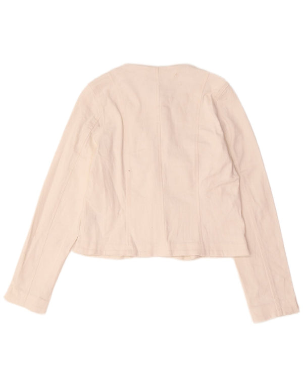 Lipsy Veste blazer courte à 5 boutons pour femme UK 12 en coton blanc moyen