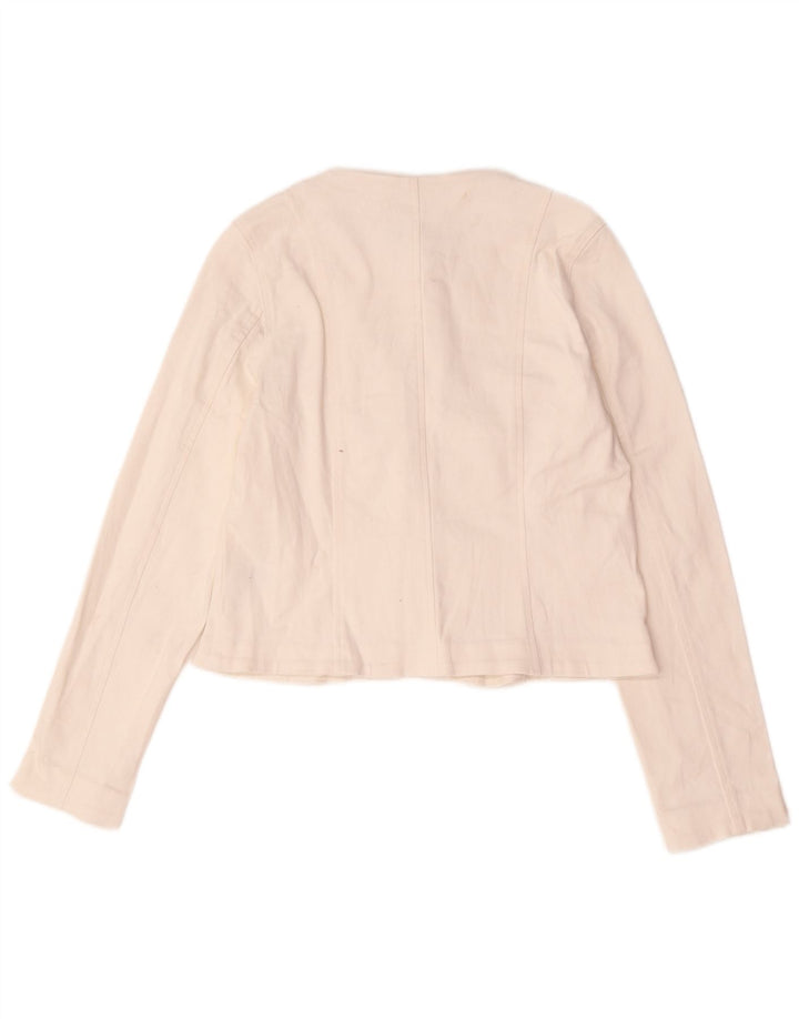 Lipsy Veste blazer courte à 5 boutons pour femme UK 12 en coton blanc moyen
