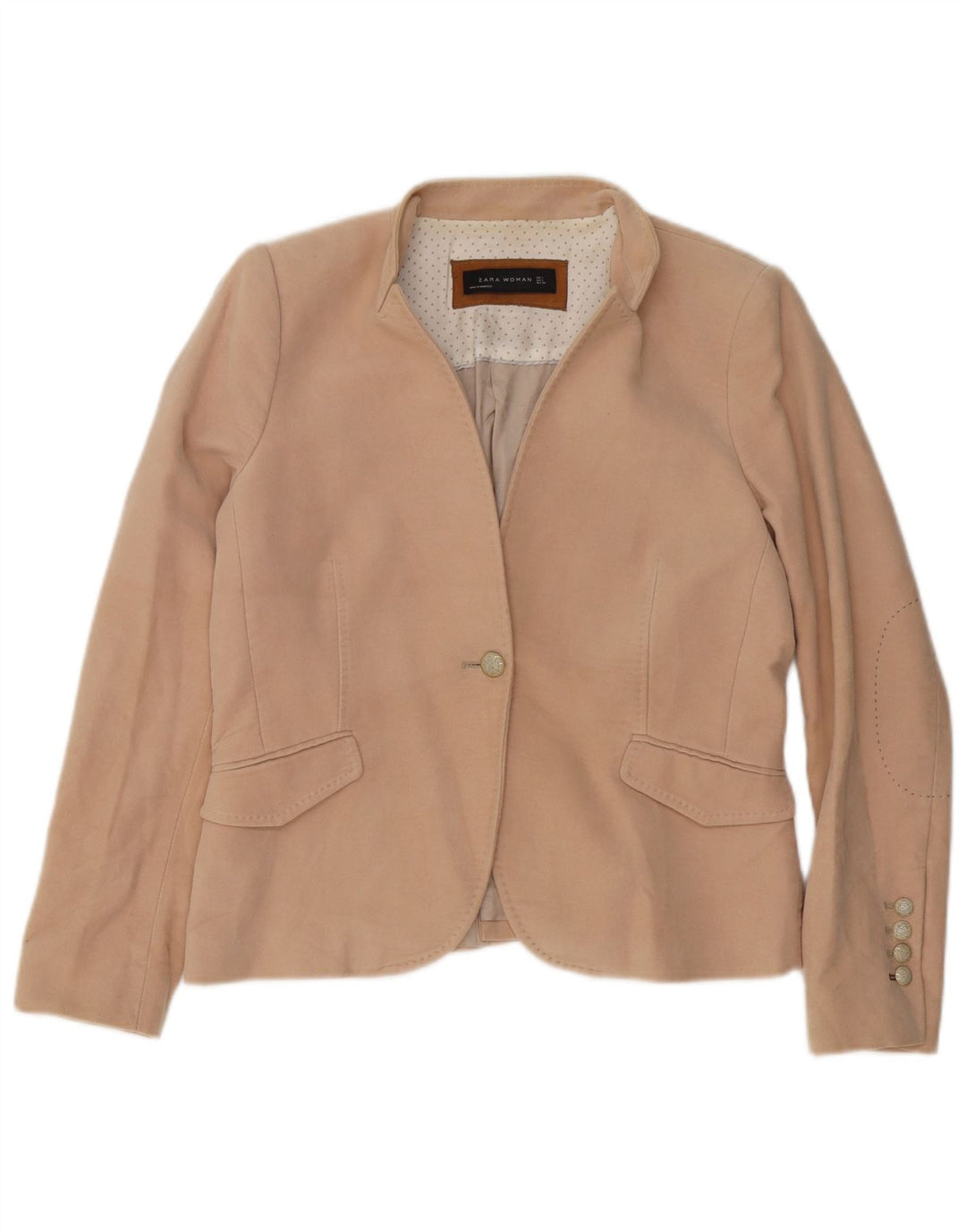 Zara Veste Blazer 1 Bouton Femme UK 14 Grand Coton Beige