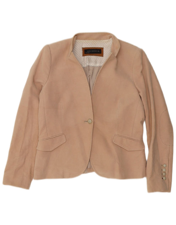 Zara Veste Blazer 1 Bouton Femme UK 14 Grand Coton Beige