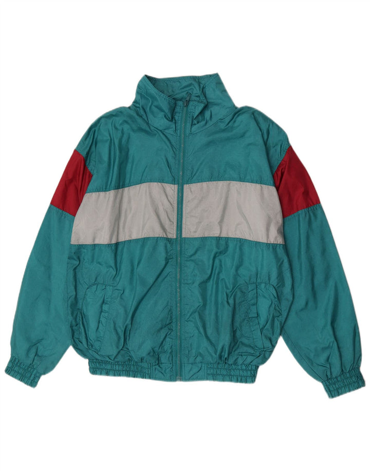 vintage Mens Survêtement Top Veste Vert Moyen Colourblock Polyamide