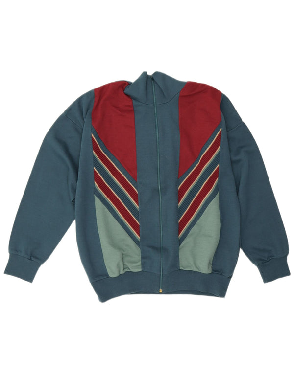 vintage Mens Cardigan Sweater UK 40 Medium Blue Colourblock Acrylique