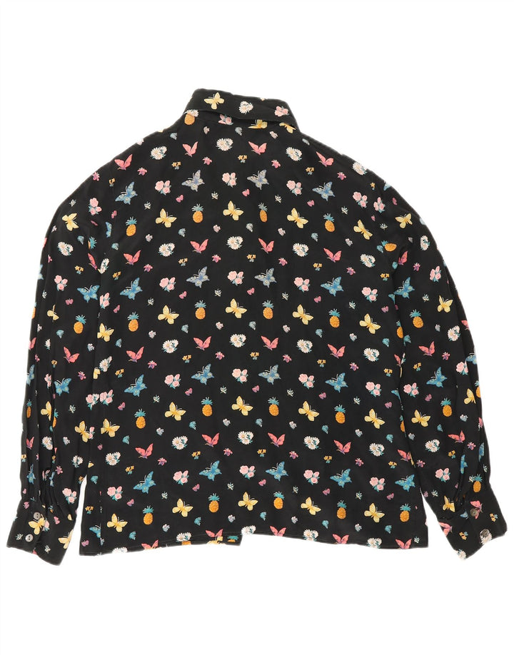 Zero Womens Graphic Shirt Blouse IT 46 Grand papillon en soie florale noire