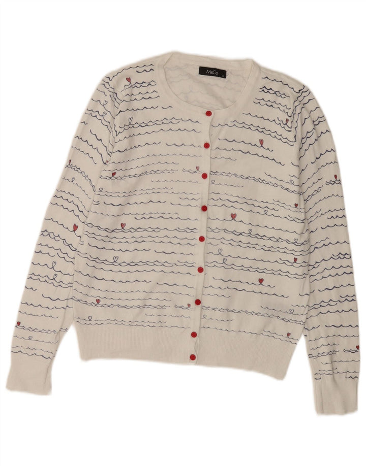 M&Co Pull Cardigan Femme UK 12 Viscose Rayée Blanc Moyen