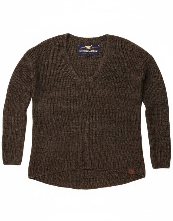 Superdry Pull surdimensionné à col en V pour femme UK 6 XS Kaki Coton