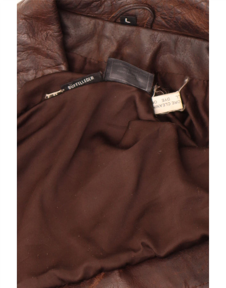 veste en cuir femme vintage UK 14 Grand cuir brun