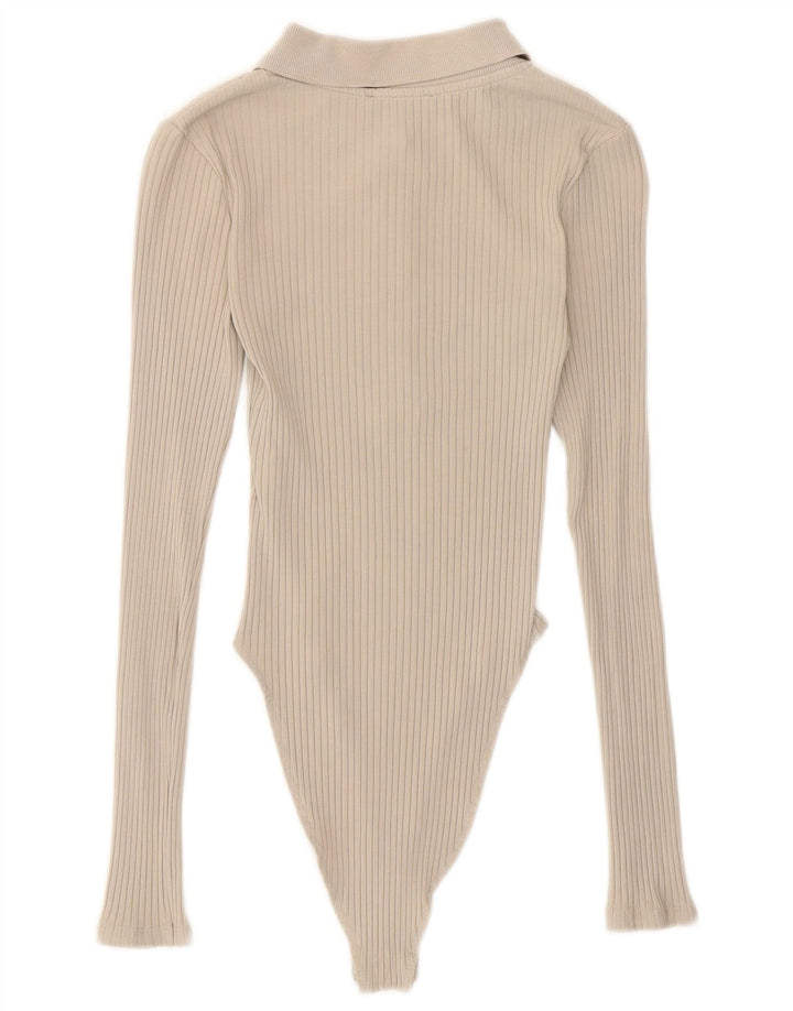 Zara Body à manches longues pour femme UK 8 petit coton beige