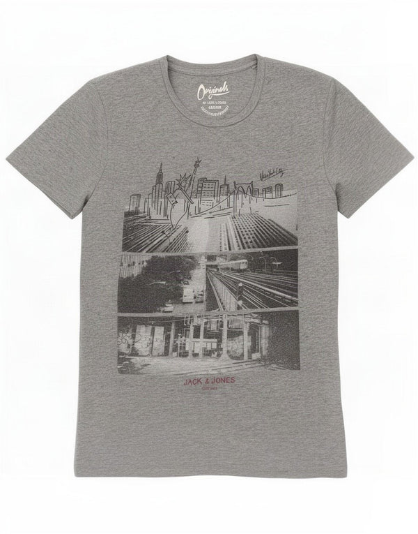 Jack & Jones T-shirt graphique pour homme en coton moucheté gris Large