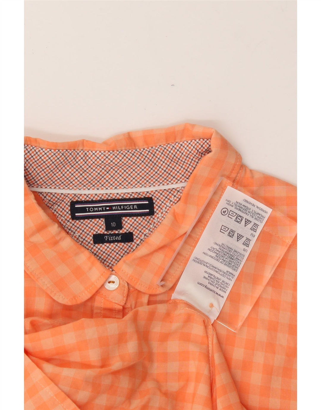 TOMMY HILFIGER Womens Fitted Shirt US 10 Large Orange Check Cotton Vintage Tommy Hilfiger and Second-Hand Tommy Hilfiger from Messina Hembry 