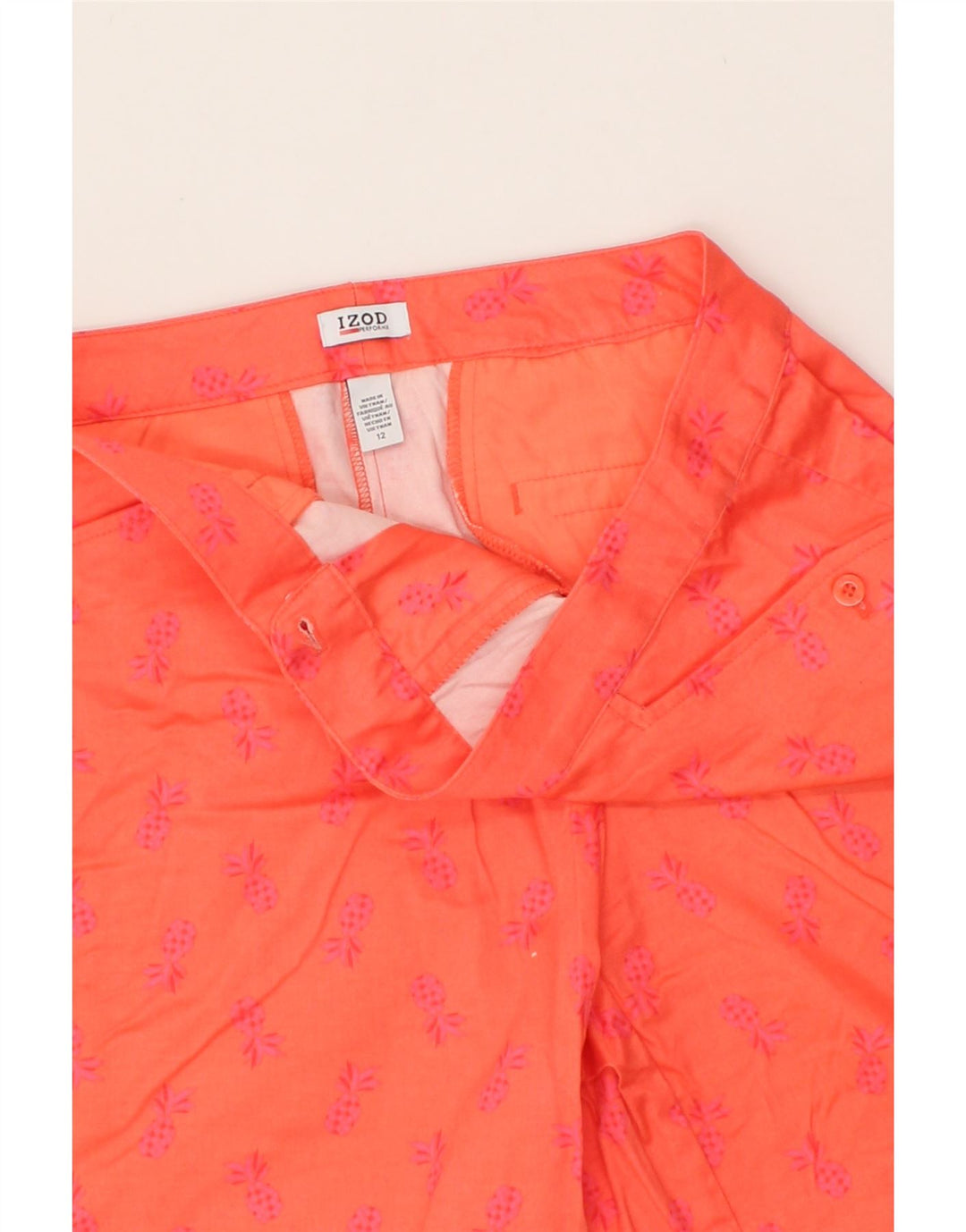 IZOD Womens Abstract Pattern Casual Shorts US 12 Large W34  Orange Vintage Izod and Second-Hand Izod from Messina Hembry 