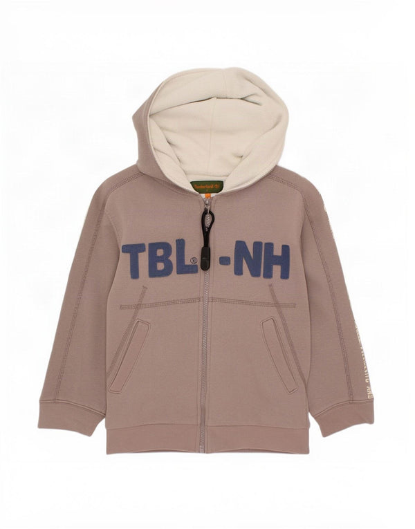 Timberland Pull à capuche zippé graphique pour garçon 4-5 ans en coton marron