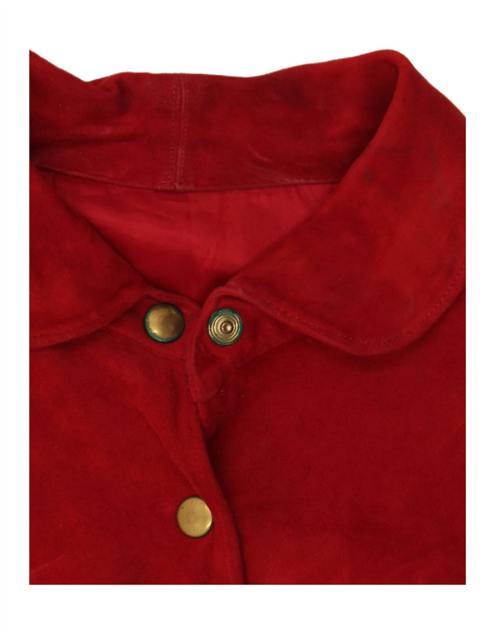 VINTAGE Femme Daim 2 Pièces Jupe Ensemble UK 14 Moyen W30 Cuir Rouge