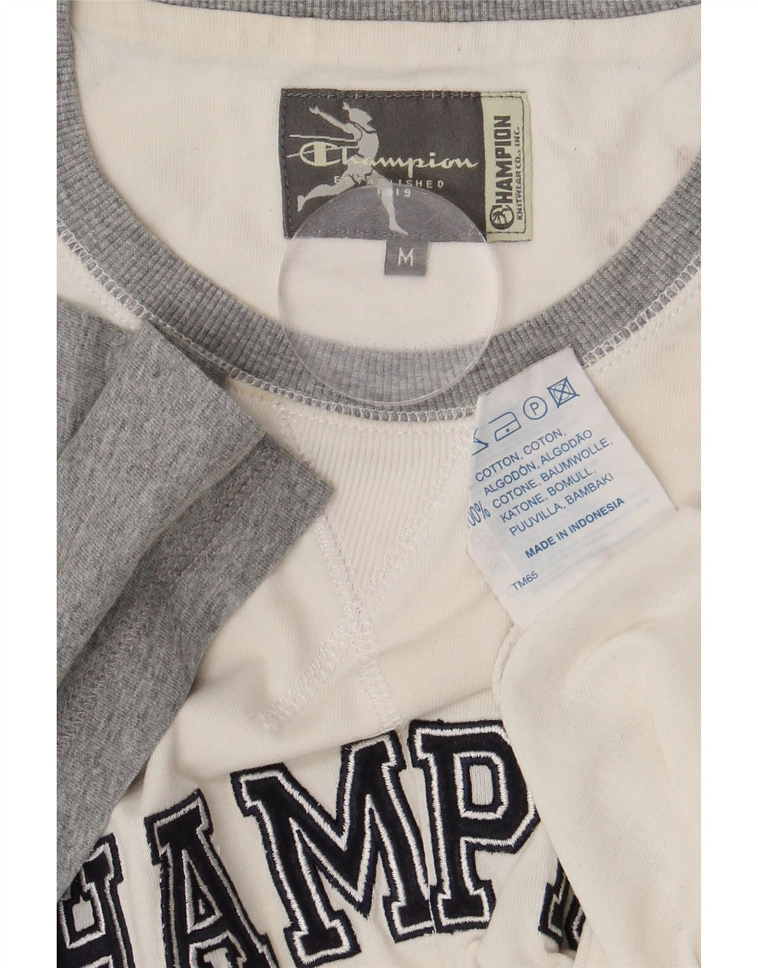 Champion T-Shirt Graphique Femme UK 14 Coton Colorblock Blanc Moyen