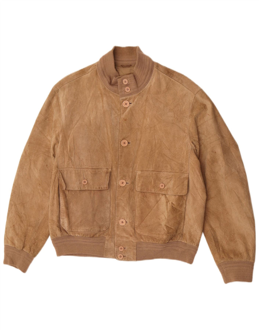 vintage Mens Suede Bomber Jacket EU 48 Cuir Beige Moyen