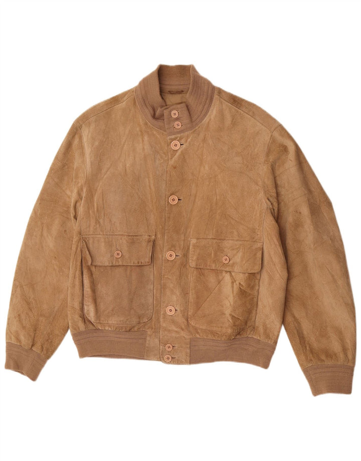 vintage Mens Suede Bomber Jacket EU 48 Cuir Beige Moyen