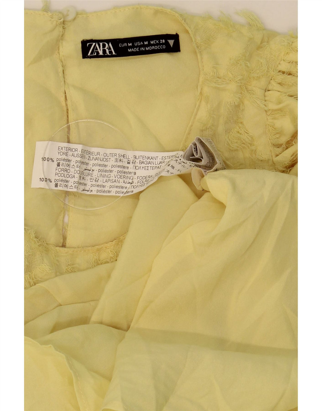 Zara Robe à volants à motif abstrait pour femme UK 12 Polyester jaune moyen