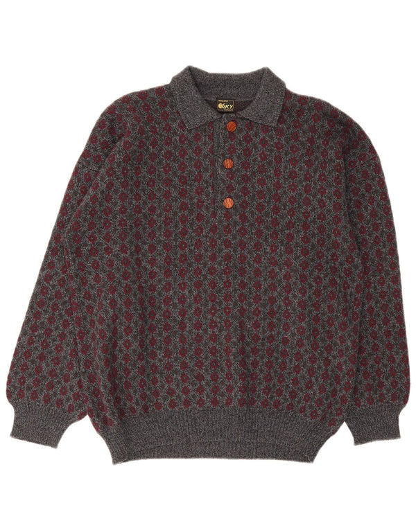 Viky Tricot Pull col polo pour homme IT 50 Gris moyen géométrique